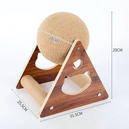 Wooden Cat Scratcher With Sisal Rope Ball