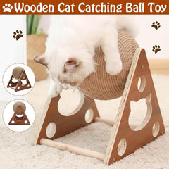 Wooden Cat Scratcher With Sisal Rope Ball