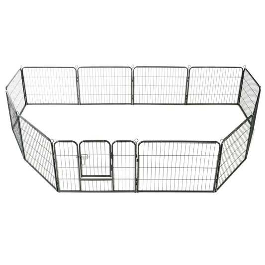 vidaXL Dog Playpen 12 Panels Steel 31.5"x23.6" Black-0