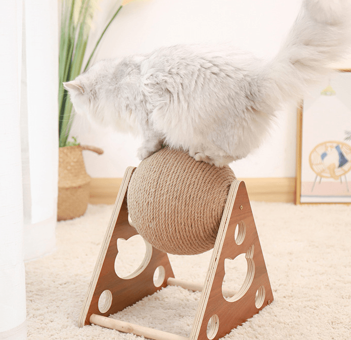 Wooden Cat Scratcher With Sisal Rope Ball
