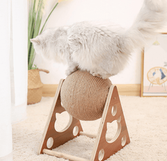 Wooden Cat Scratcher With Sisal Rope Ball