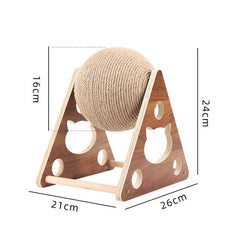 Wooden Cat Scratcher With Sisal Rope Ball