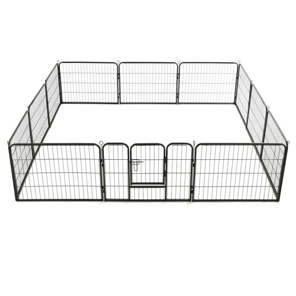 vidaXL Dog Playpen 12 Panels Steel 31.5"x23.6" Black-3