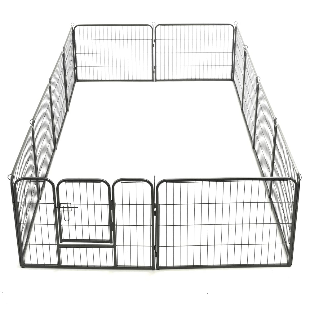 vidaXL Dog Playpen 12 Panels Steel 31.5"x23.6" Black-4