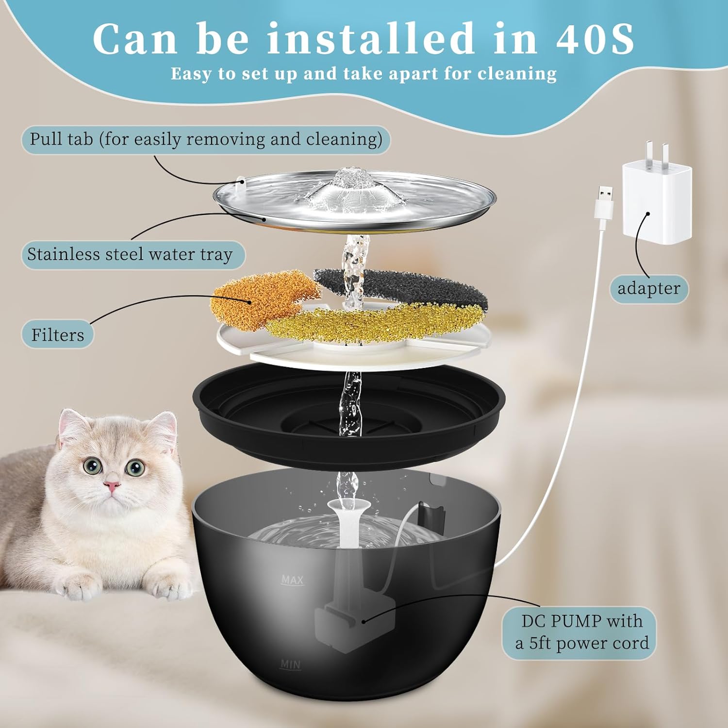 Automatic Stainless Steel Pet Water Fountain (3L)